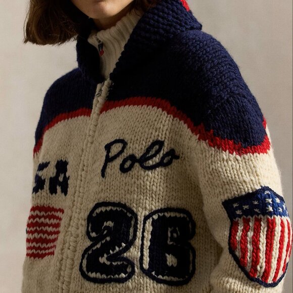 Polo Ralph Lauren 2026 Team USA Olympic Hand-Knit Wool Cardigan M Artisan Signed - Picture 16 of 17